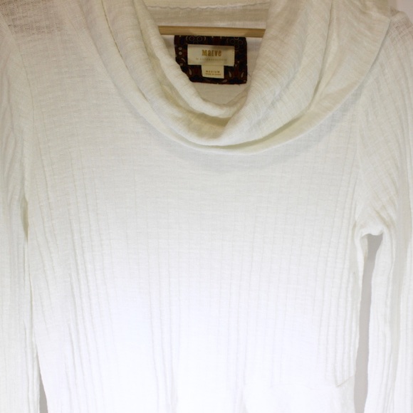MAEVE Anthropologie Ivory Cowl Neck Peplum Thin Knit Long Sleeve Top Size M - Picture 6 of 12
